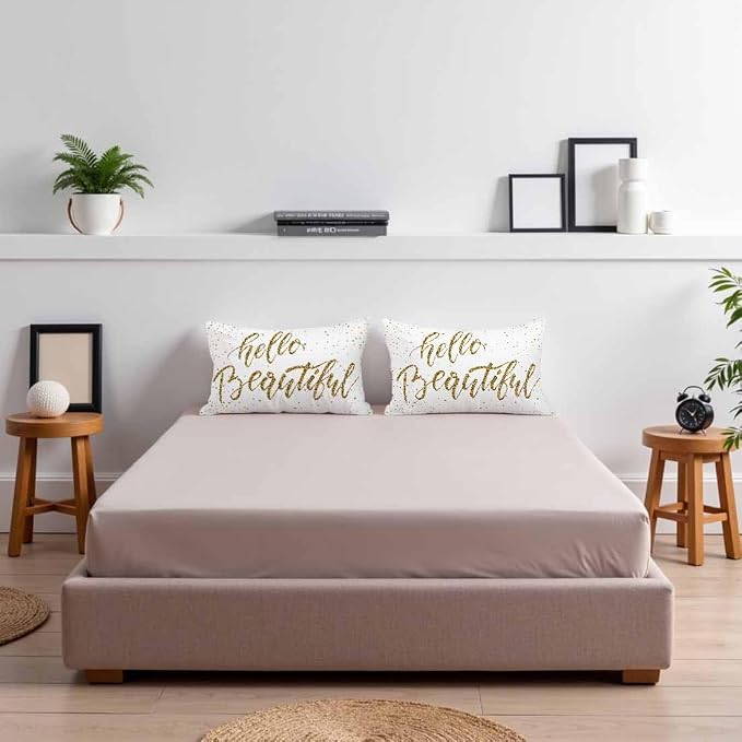 Hello Beautiful Bling Pillow Covers 12 X 20 Gold Glitter Motivational Quote Set - Image 7