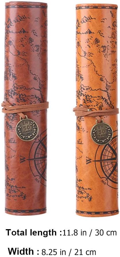 Cabilock Roll up Pencil Case Vintage Map Pu Leather Pencil Pouch Organizer - Image 2