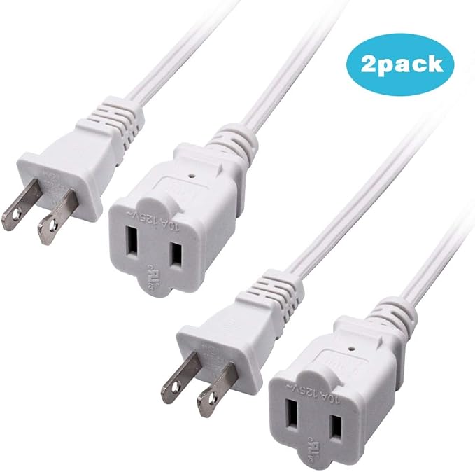 2-Pack Indoor Extension Cord 10FT, 2 Prong Extension Cords White, US - Image 2
