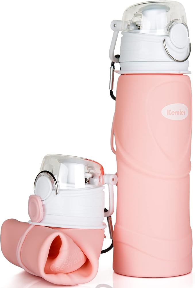 Kemier Collapsible Silicone Water Bottles-750ML, Medical Grade, BPA Free Travel by Kemier