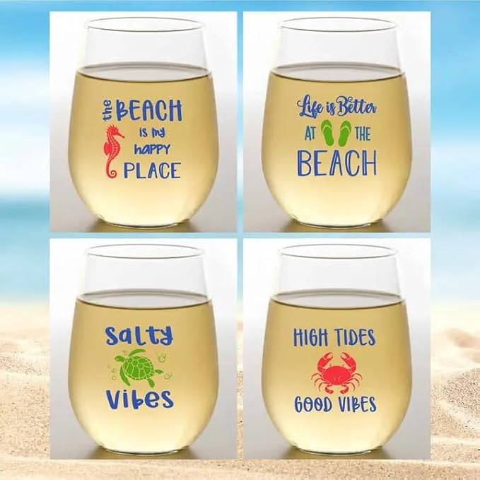Set of 4 Shatterproof Designer 16 oz Plastic Wine Glasses MADE in the USA by Unknown