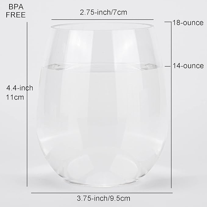 KOXIN-KARLU Classic 18-ounce Acrylic Stemless Wine Glasses, Unbreakable Mixed - Image 2
