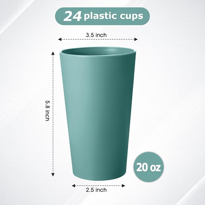 HEYCOME 24 Pcs Unbreakable Plastic Cups Set, 20 oz Reusable Plastic Cups - Image 2