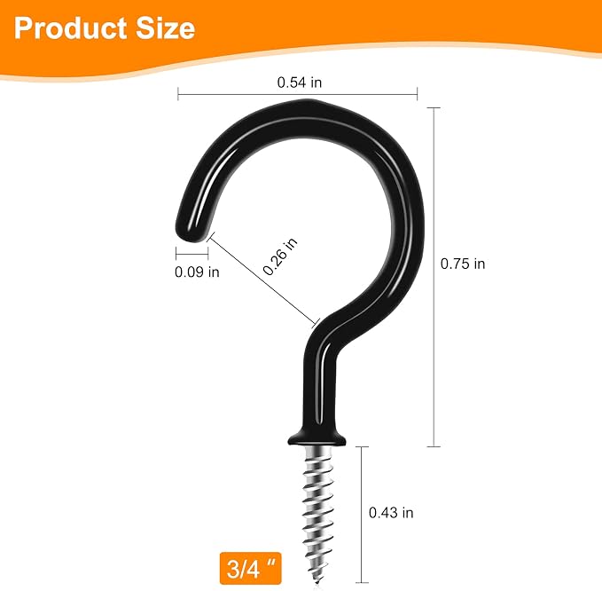 Cup Screw Hooks, 3/4 inch Vinyl Coated Ceiling Hooks, 160 Pack Screw in Plant - Image 3