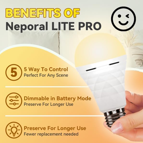 Neporal LITE PRO Rechargeable Light Bulbs, 2600mAh Large Battery Backup Light - Image 3