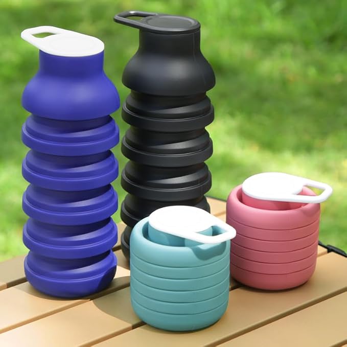 Collapsible Silicone Water Bottle, 600ml Portable Foldable Sports Bottle - Image 2