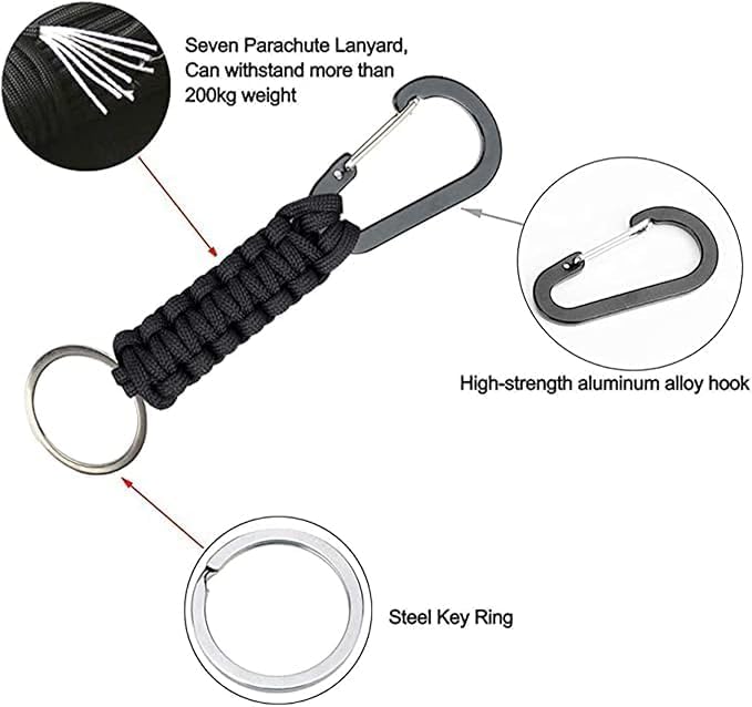 BRAVESHINE Paracord Keychain Carabiner Clip, D Ring Lanyard Hanger Stroller Hook - Image 2