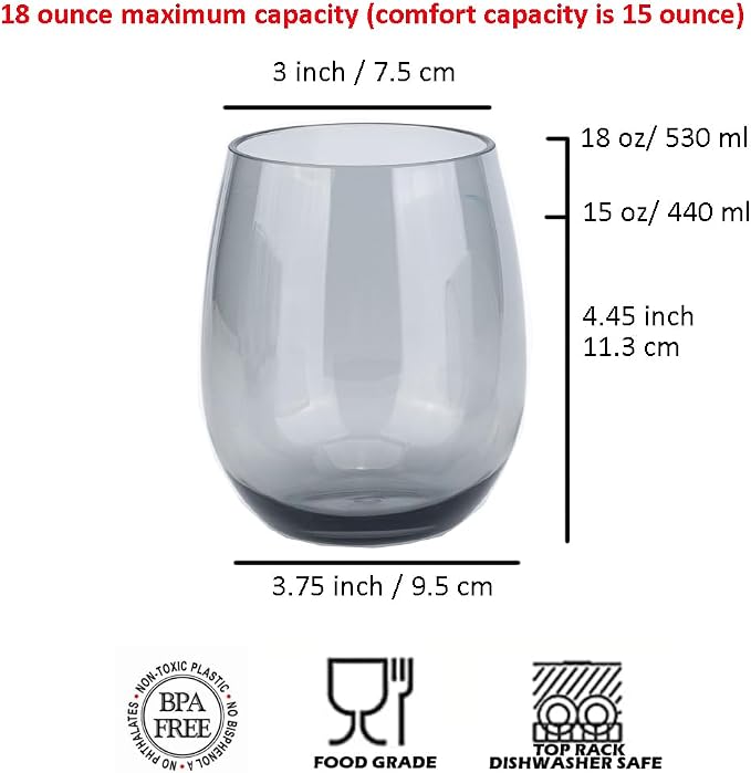 KOXIN-KARLU Classic 18-ounce Acrylic Stemless Wine Glasses, Unbreakable Mixed - Image 2