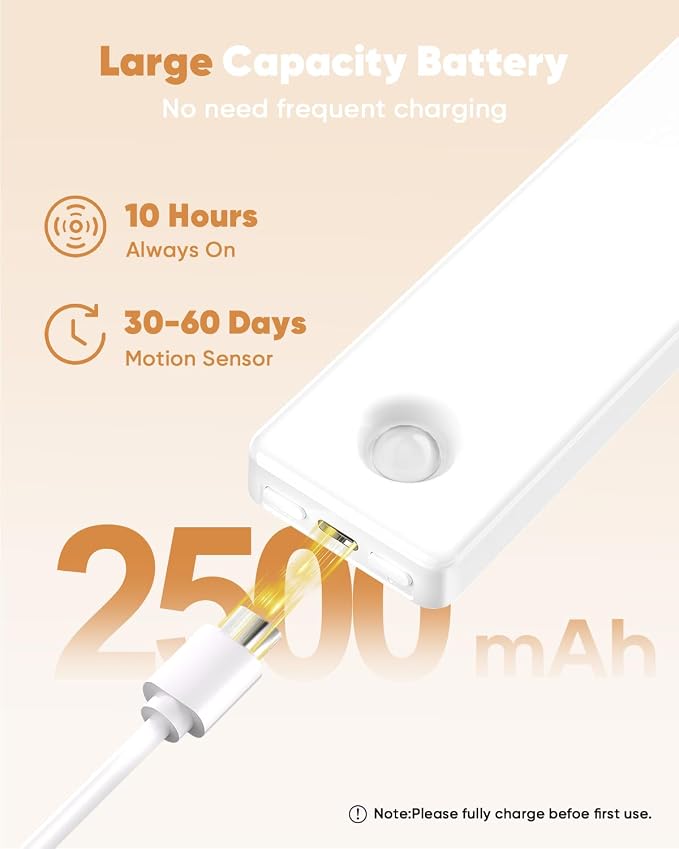 2 Pack Under Cabinet Lighting, Motion Sensor Light Indoor, Rechargeable Closet - Image 2