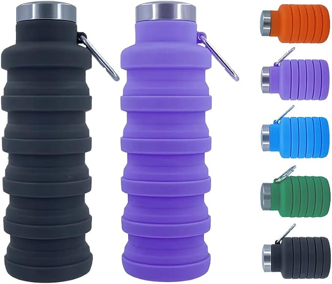 Collapsible Water Bottles，2 pack BPA Free Travel Silicone Water Bottle by Ummigi