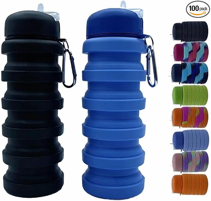 Collapsible Water Bottles 2 Pack 16oz, Travel Portable Sport Water Bottle by Dontinhu