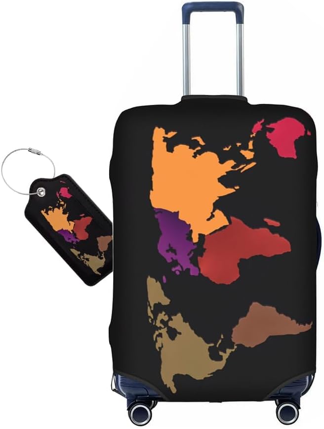 World Map Luggage Cover for Suitcase and Luggage Tag Combination, Elastic - Image 2