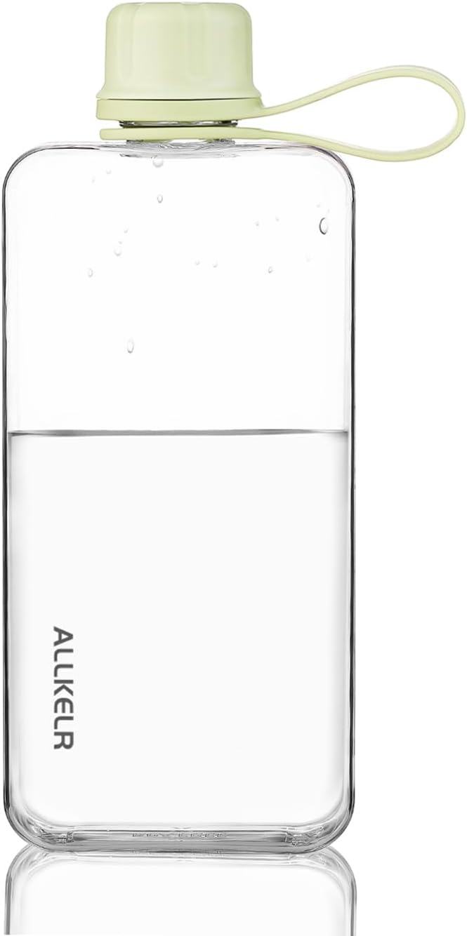 Portable Flat Water Bottle, BPA Free Reusable Tritan Plastic Travel Water by ALLKELR