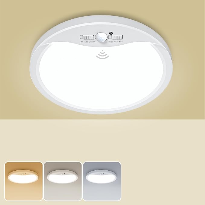 zemty 9inch Motion Sensor Ceiling Lights Wired, 18W 1800lm 3CCT/3 Mode/30-120s by ZemtyCeilinglight