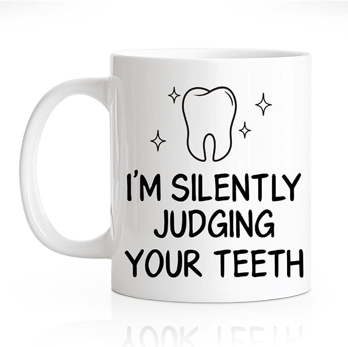 RZHV I'M Silently Judging Your Teeth Funny Coffee Mug, Thank You Birthday Gifts by RZHV