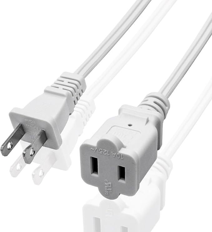 Small Extension Cord 1 FT, 2 Prong White, Thin and Short Extension Cords by Yeatel