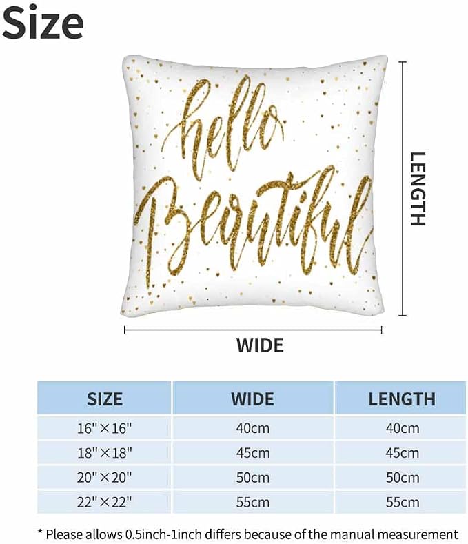 Hello Beautiful Bling Pillow Covers 18 X 18 Gold Glitter Motivational Quote Set - Image 6