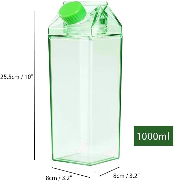 Jinberry 1000ml/34oz Cute Leakproof Clear Milk Carton Water Bottle Portable - Image 3