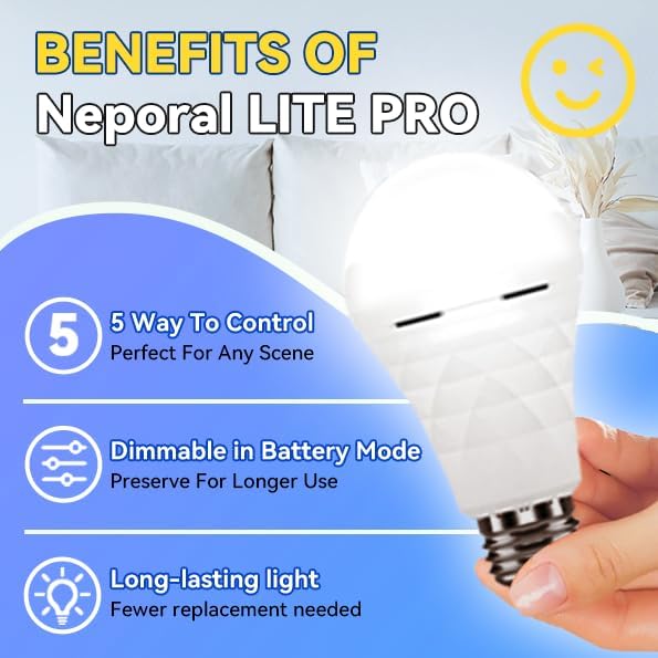 Neporal LITE PRO Rechargeable Light Bulbs, 2600mAh Large Battery Backup Light - Image 3