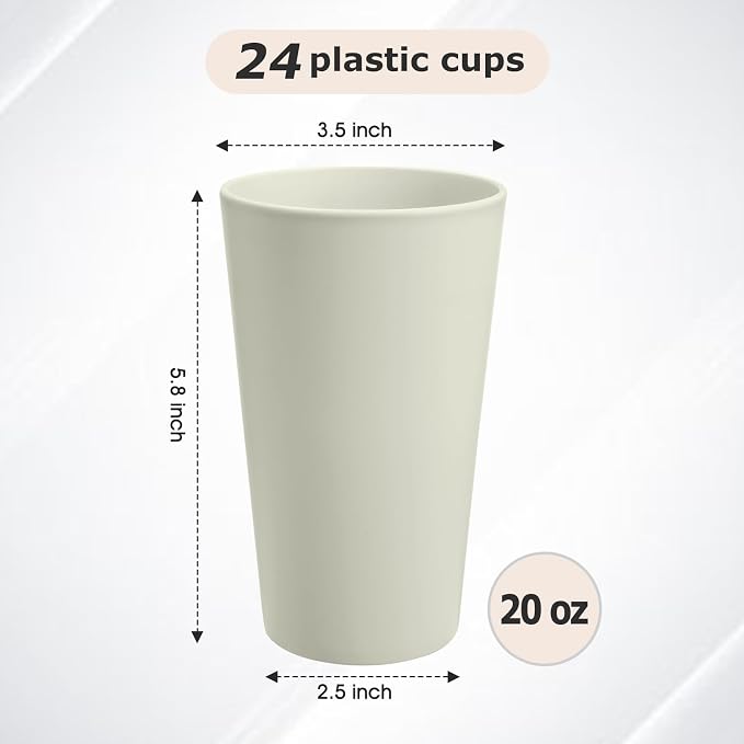 HEYCOME 24 Pcs Unbreakable Plastic Cups Set, 20 oz Reusable Plastic Cups - Image 2