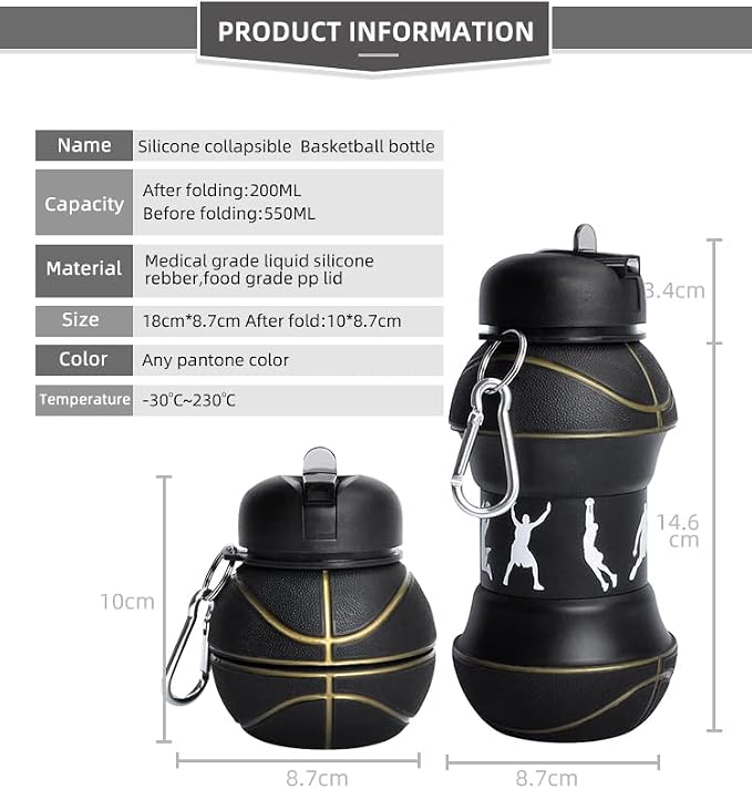 Louis Donné Silicone Collapsible Water Bottle, Toddler Water Bottle Black - Image 2