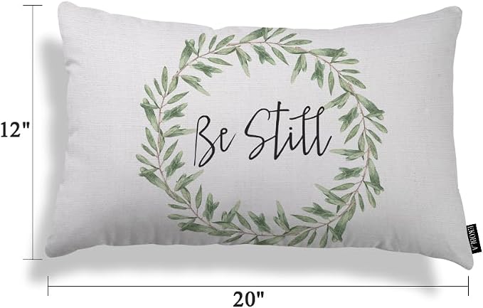 EKOBLA Rustic Be Still Rectangle Throw Pillow Case Green Olive Wreath Leaves - Image 5