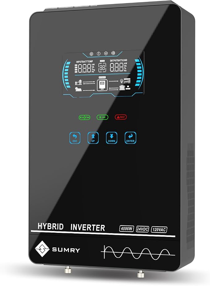 SUMRY Hybrid Solar Inverter, 4000W DC 24V to AC 120V Pure Sine Wave Power by SRGFTS