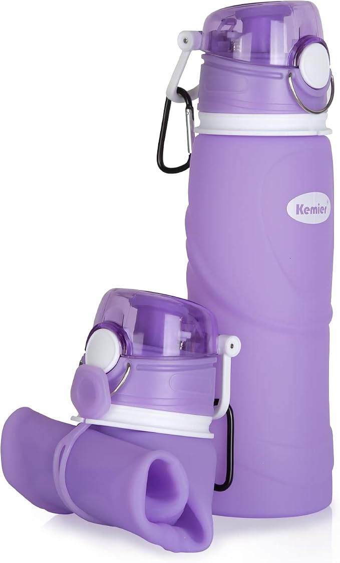 Kemier Collapsible Silicone Water Bottles-750ML, Medical Grade, BPA Free Travel by Kemier