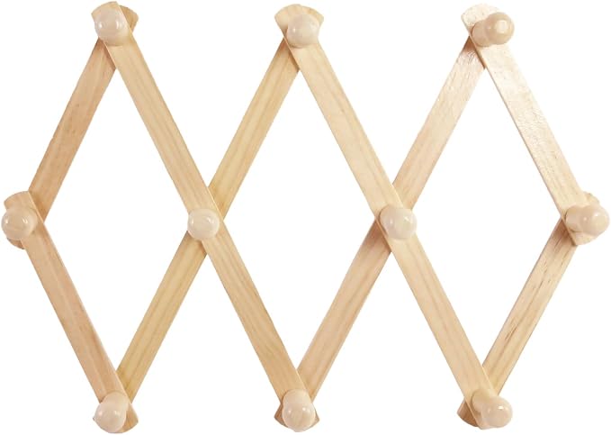 AMAPON Accordion Style Expandable Wall Wooden Coat Rack 10 Hooks Hang Hats - Image 2