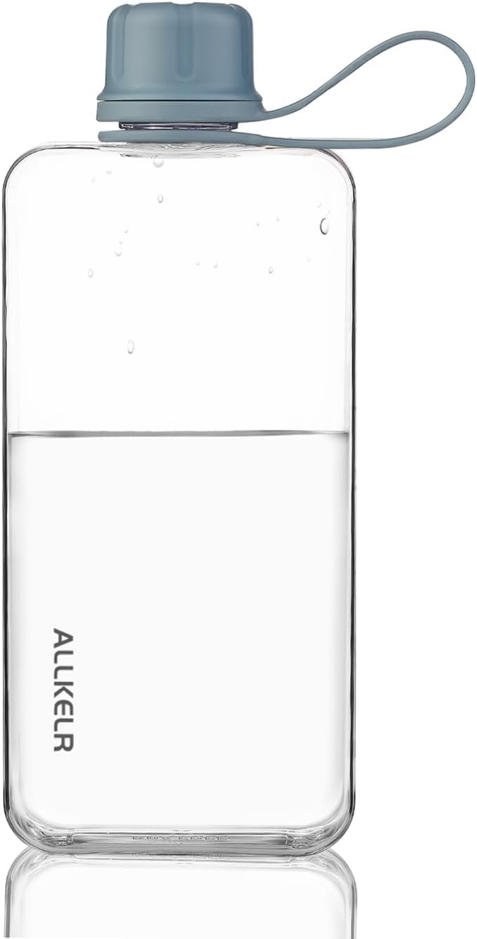 Portable Flat Water Bottle, BPA Free Reusable Tritan Plastic Travel Water by ALLKELR