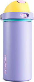 POWCAN 18 oz Insulated Water Bottle: 2-in-1 Push-Button Spout & Quick-Flip Straw by POWCAN