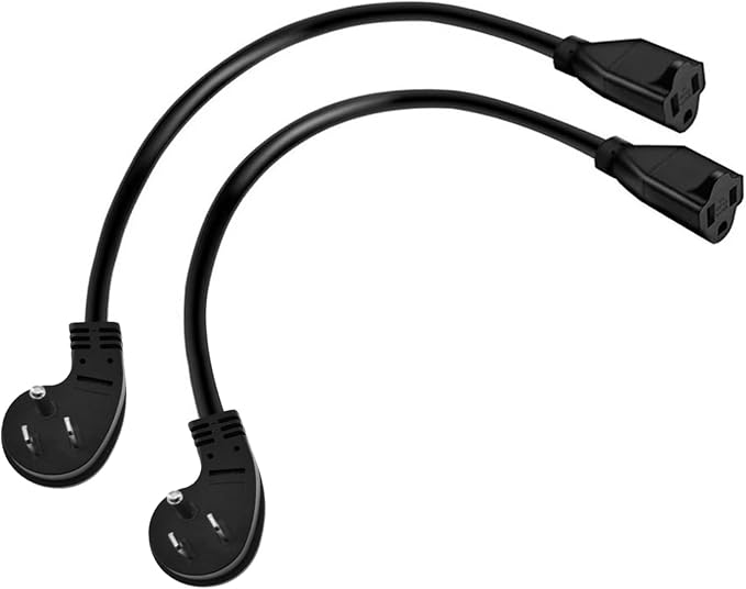 Miady Flat Plug Extension Cord 1 Ft, 90 Degree Plug Adapter, 3 Prong Grounded by Miady