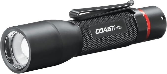 Coast HX5 410 Lumen LED Flashlight, Pure Beam Focusing, Slide Focus, Pocket Clip by Coast