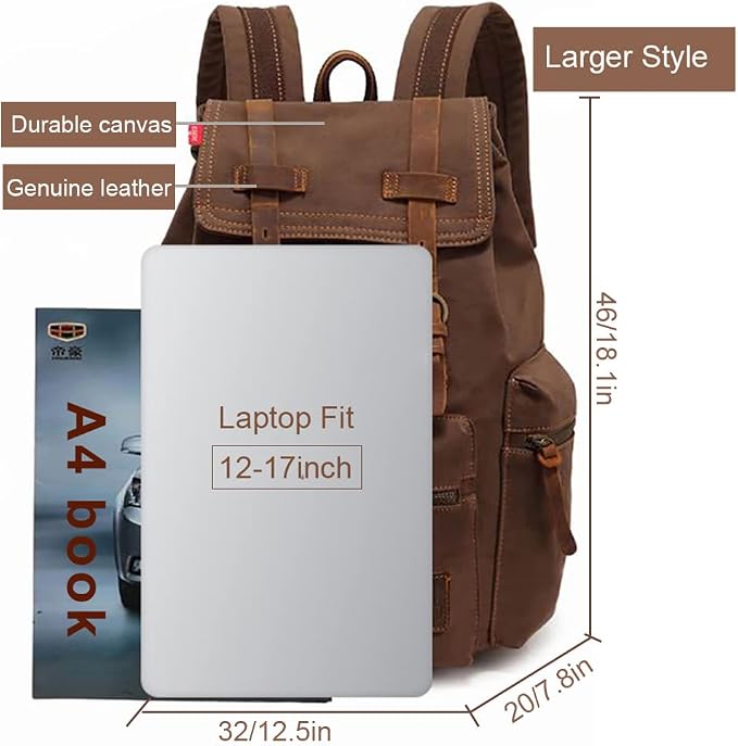 AUGUR High Capacity Canvas Vintage Backpack - Image 2