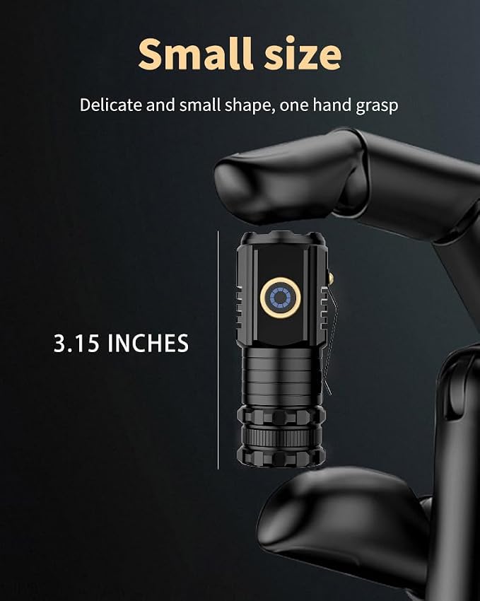UNROEVS Mini Flashlight 2550 Lumens Rechargeable USB C Charging, Small - Image 9