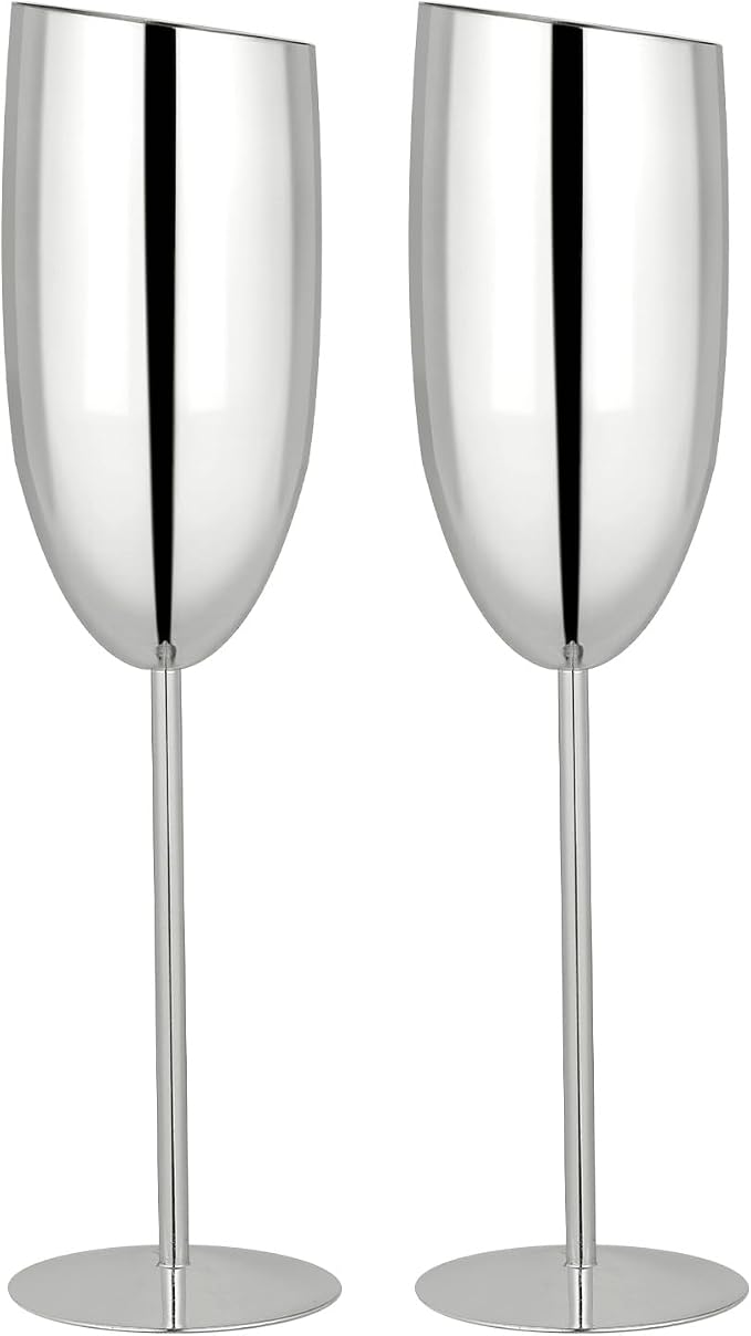 TJ Champagne Glasses Set of 2 Stainless Steel Champagne Flutes 8.5 oz by TJ
