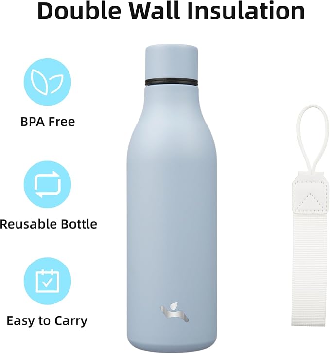 Insulated Water Bottle with Strap, 18 oz Double Wall Stainless Steel Vacuum - Image 3