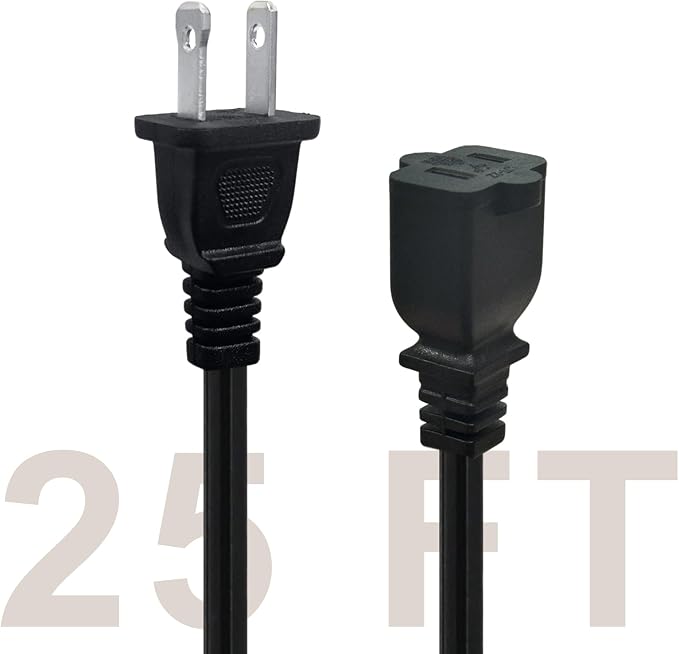 25 FT 2 Prong Extension Cord, 18AWG SPT-2 Indoor Male to Female Power Cord ETL - Image 2