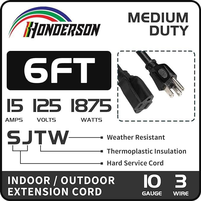 Indoor Outdoor Extension Cord Weatherproof, UL Certified, 10 Gauge 6FT Black 3 - Image 2