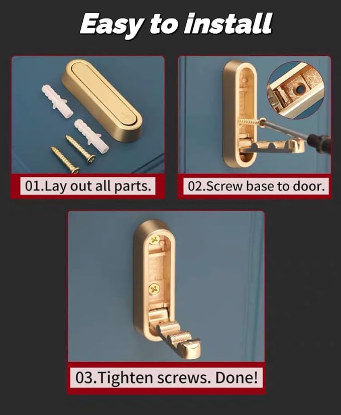 2 Pack Gold Folding Wall Hooks - Image 5