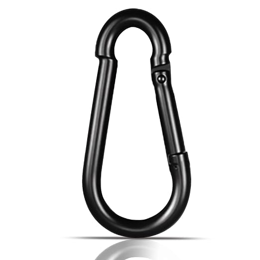 Black Carabiner, Heavy Duty Galvanized Steel Spring Snap Hook Carabiner Clips by High-PQ