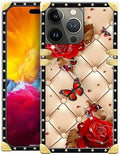 Compatible with iPhone 15 Pro Max Case, Shining Red Rose Butterfly Leather by Unknown