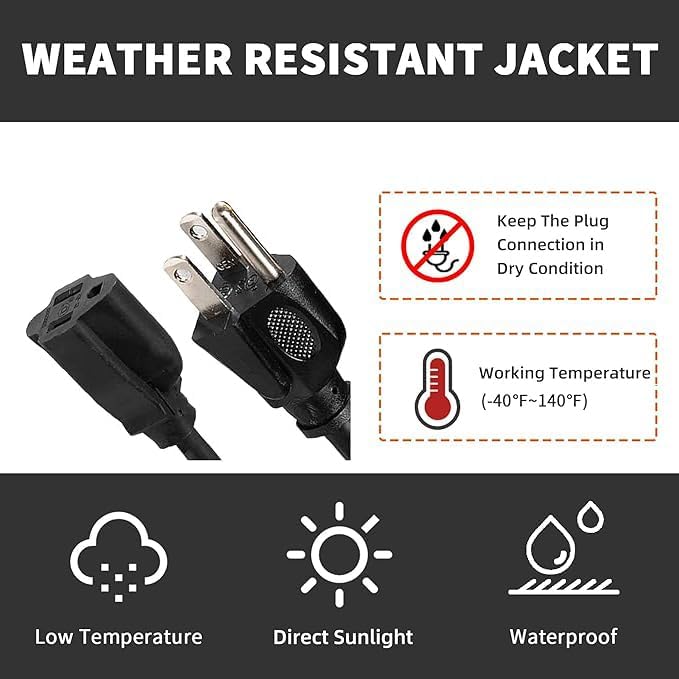 Indoor Outdoor Extension Cord Weatherproof, UL Certified, 14 Gauge 6FT Black 3 - Image 6