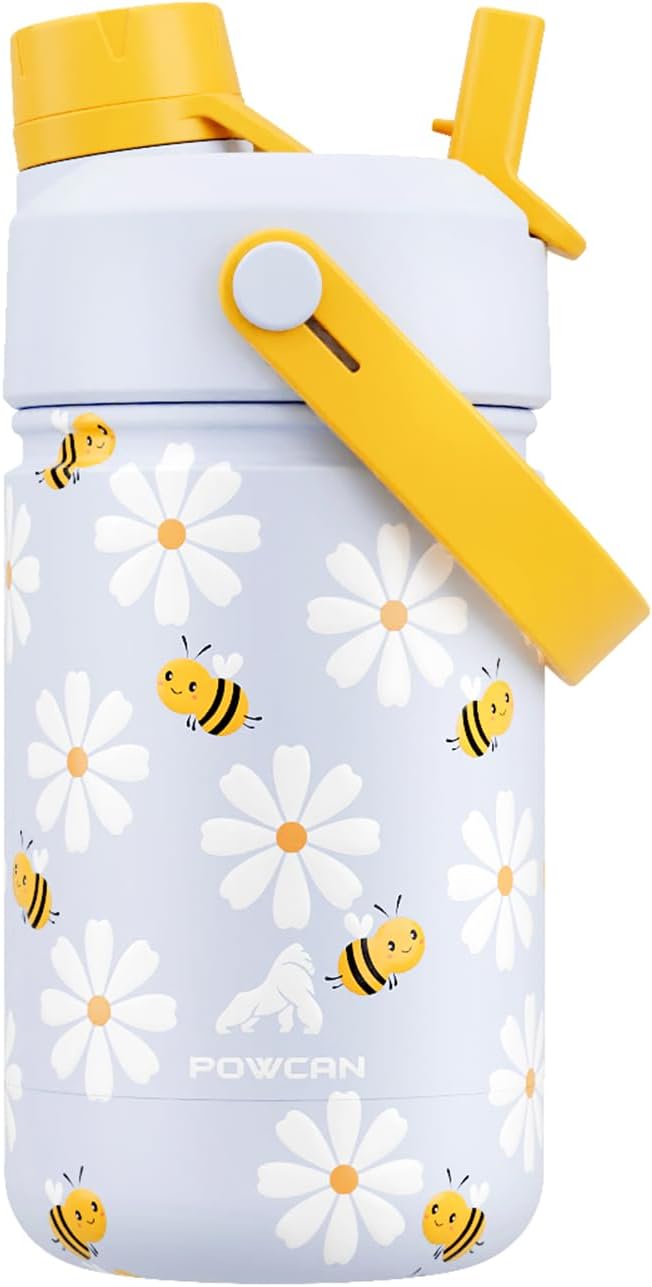 12 oz Insulated Water Bottle for Kids: 2-in-1 Straw Spout Lid, Spill-proof by POWCAN