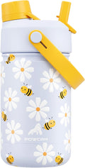 12 oz Insulated Water Bottle for Kids: 2-in-1 Straw Spout Lid, Spill-proof by POWCAN