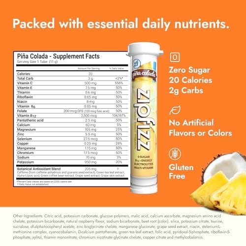 Zipfizz Daily Energy Drink Powder, Pina Colada, 20 Pack | 3-in-1 Sustained - Image 2