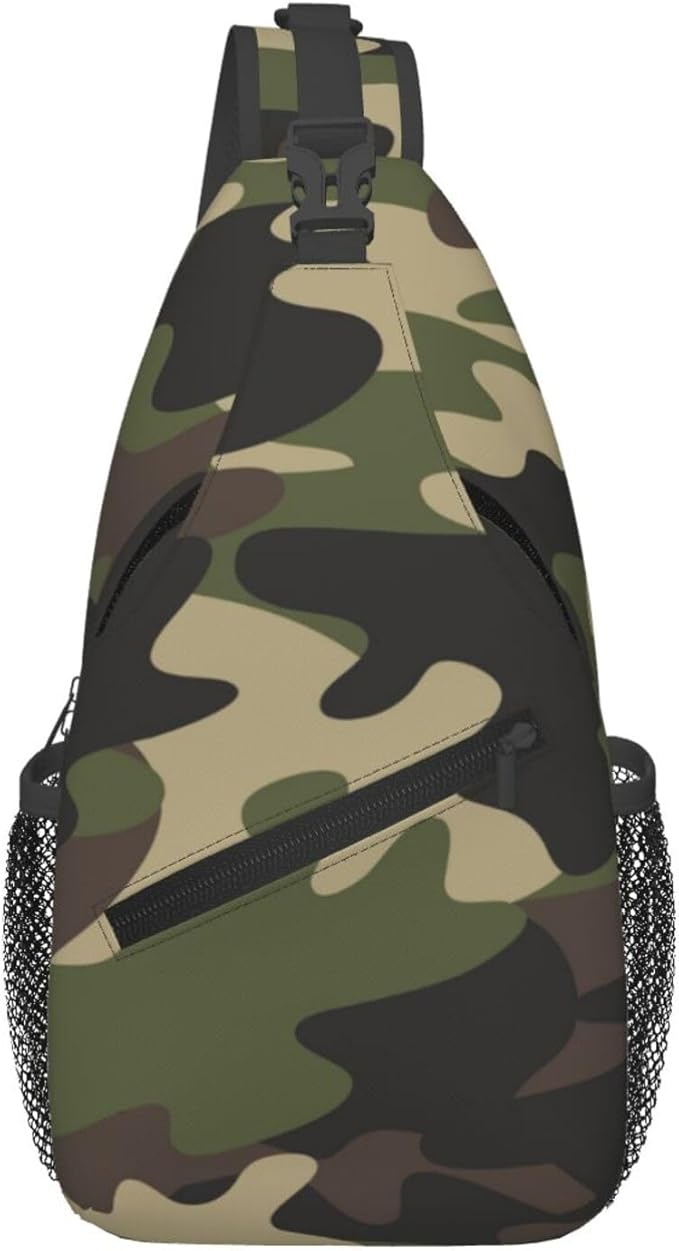 Camo Crossbody Sling Bags for Women Men Classic Green Brown Colors Camouflage by Unknown