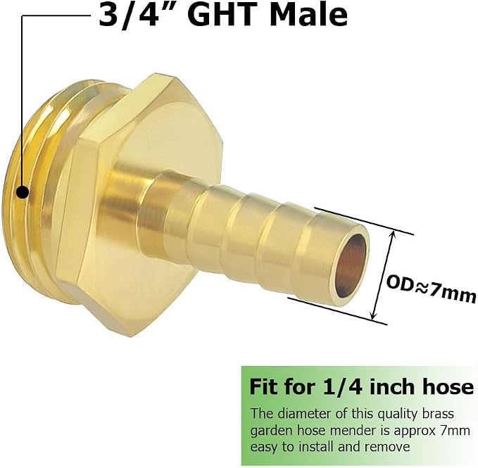 Hooshing 1/4" Garden Hose Repair Kit Male and Female Brass Hose Mender End - Image 2