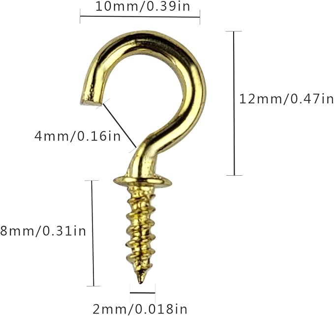 Set of 100 Nickel Plated Metallic Golden Cup Hooks Small Hooks, 1/2 Inch - Image 3