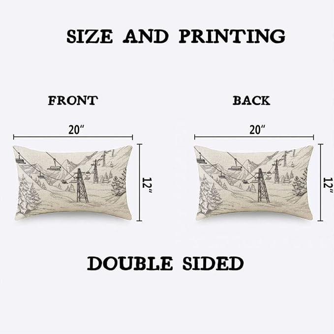TKS MITLAN Mountain Ski Lift Pillow Cover 12x20 inch Sketch White Wintertime - Image 2